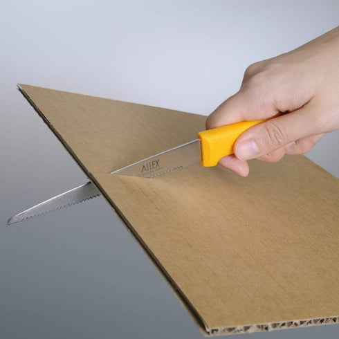 ALLEX Cardboard Cutter Tool Japanese Stainless Steel 5 Inch, Corrugated Cardboard and Styrofoam Cutter, Made in JAPAN, Serrated Sharp Blade, Yellow by ALLEX