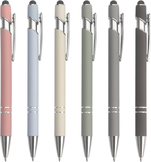 Ballpoint Pen 2-in-1 Stylus, Retractable Metal Stylus Pen for Touch Screens, 1.0 mm Black Ink, 6 Pack (Pastel Color)