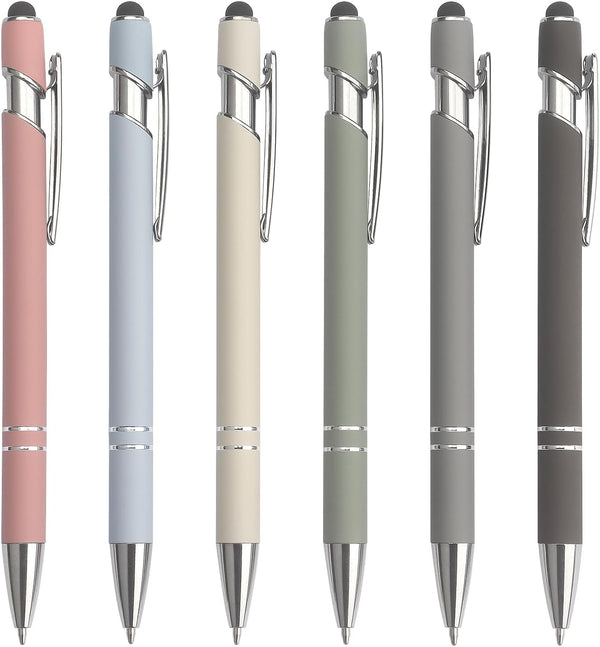 Ballpoint Pen 2-in-1 Stylus, Retractable Metal Stylus Pen for Touch Screens, 1.0 mm Black Ink, 6 Pack (Pastel Color)