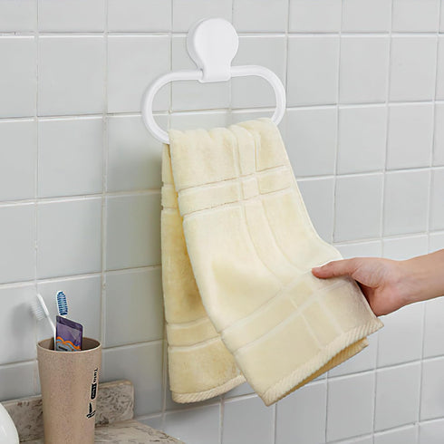 Wall-Mounted Towel Ring - White Plastic Hand Towel Holder for Bathroom