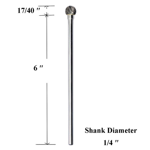 SD-5L6 Tungsten Carbide Burr Lengthened Rotary File, Ball Shape Double Cut, 1/4'' Shank for Die Grinder