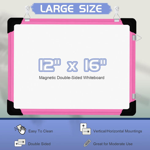 Dry Erase Calendar Whiteboard for Wall, 16" x 12" Magnetic Board, Portable Hanging Planner Memo (Pink)