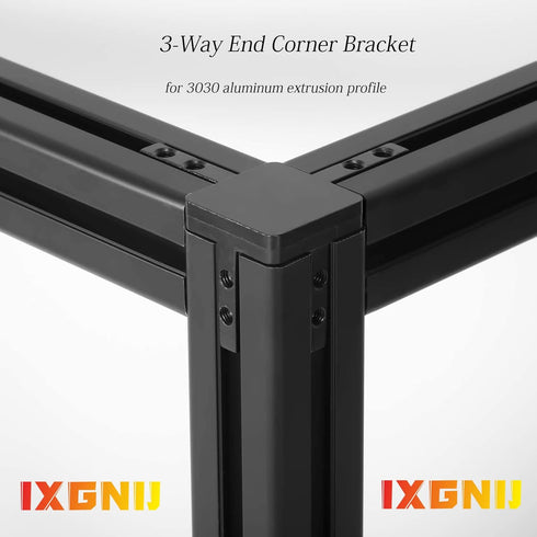 4Set 3030 Solid Connector 3-Way End Corner Bracket with M6x8mm Screws for Black Aluminum Extrusion Accessories