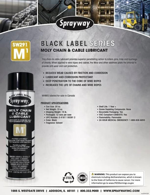 SW291 M1 15oz Sprayway Moly Chain & Cable Lubricant
