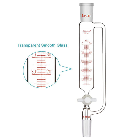 stonylab Pressure Equalizing Graduated Addition Funnel, Borosilicate Glass Dropping Funnel 50 ml with PTFE Stopcock