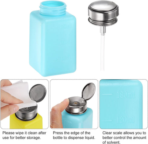 HARFINGTON Solvent Alcohol Dispenser, 180ml Push Down Liquid Dispenser Pump with Stainless Steel Lid, Blue