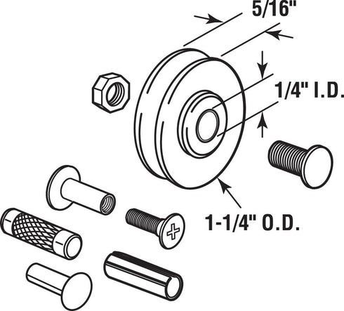 Prime-Line D 1796 1-1/4 In. Patio Roller Kit, 2 Pack