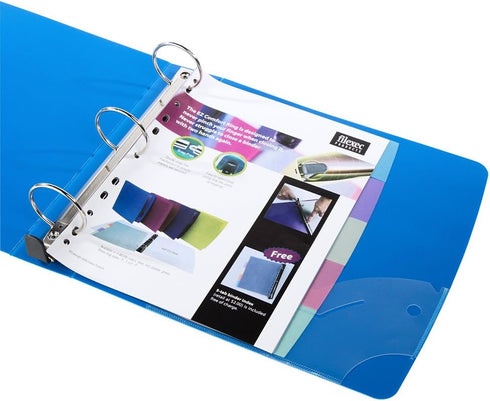 Filexec Ez Comfort 3 Ring Binder, 2 Inch Capacity, 5 Tabbed Dividers, Opaque, Letter Size, Pack of 4, Blue, Hot Pink,