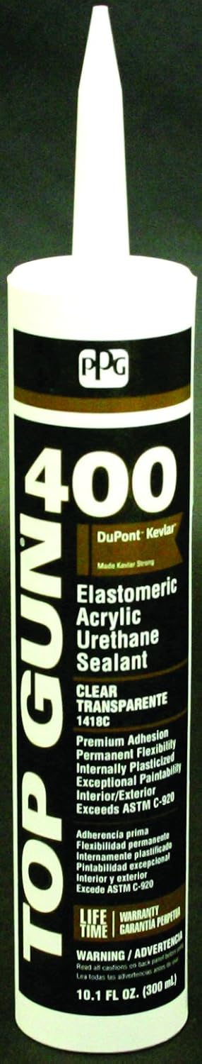 Glidden Top Gun 400 Premium Grade Sealant, Elastomeric Acrylic Urethane, 10 oz, Clear (726890278076)
