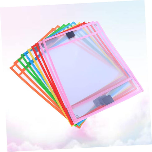 DIYEAH 24pcs Set Dry Erase Pockets Reusable Wipe Sleeves Pen Holder for Office School Random
