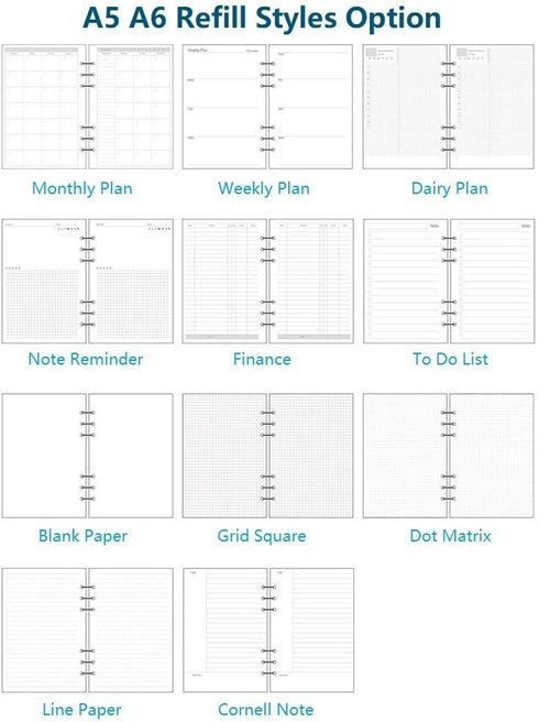 Spiral Notebook Refill Weekly Planner Refill, Undated 6 Hole Insert Paper for Filofax, 45 sheets