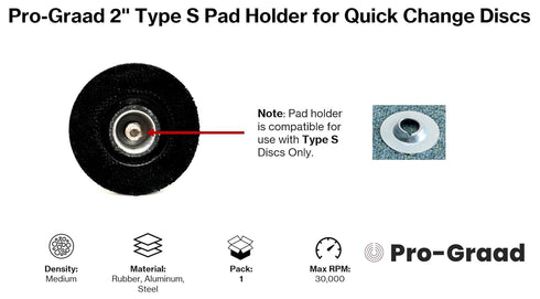 Pro-Graad 2" 1/4" Type S Pad Holder for Quick Change Discs, Shank, Type II, TS, S-Type Holder Quick Change Mandrel