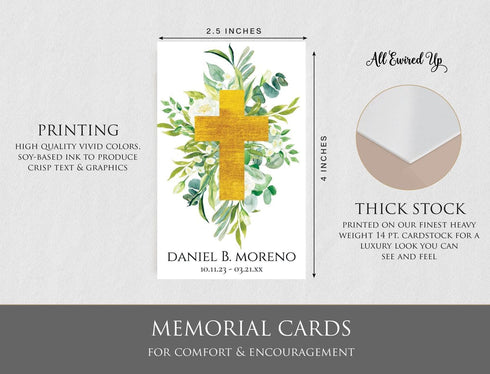 All Ewired Up Funeral Memorial Prayer Cards, Cross Christian, Double-Sided, Photo Personalized with Prayer, Memory
