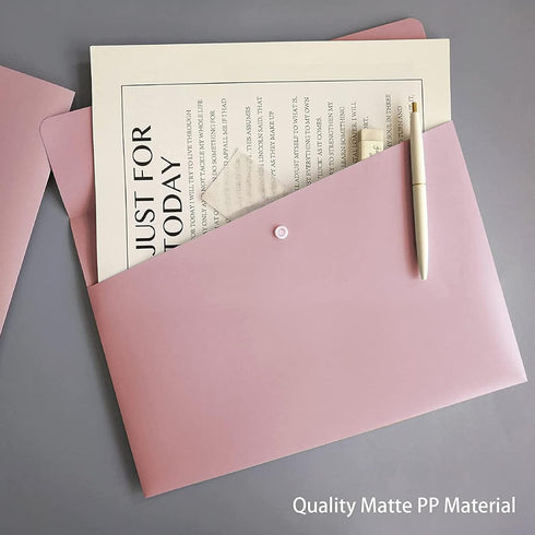 VANRA Poly File Folders, Letter Size File Jackets Organizer with Snap Button Closure, A4 Document Holder (Pastel Pink,