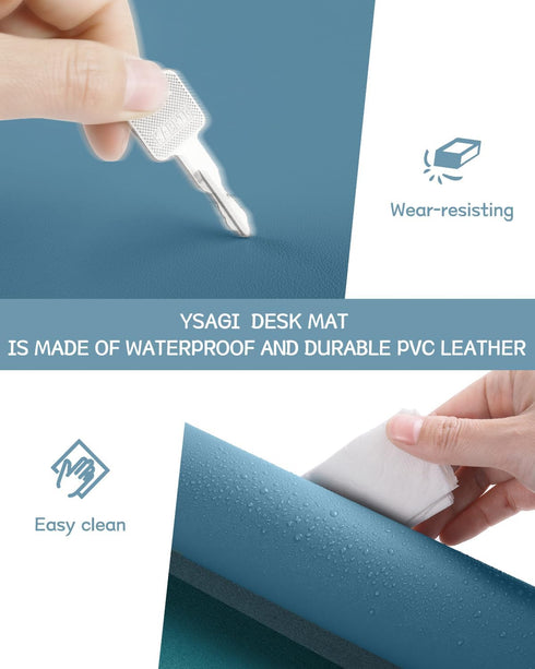 Non-Slip Desk Pad, Waterproof PVC Leather Protector, Ultra Thin Large Mouse Pad for Office/Home (Blue, 31.5" x 15.7")