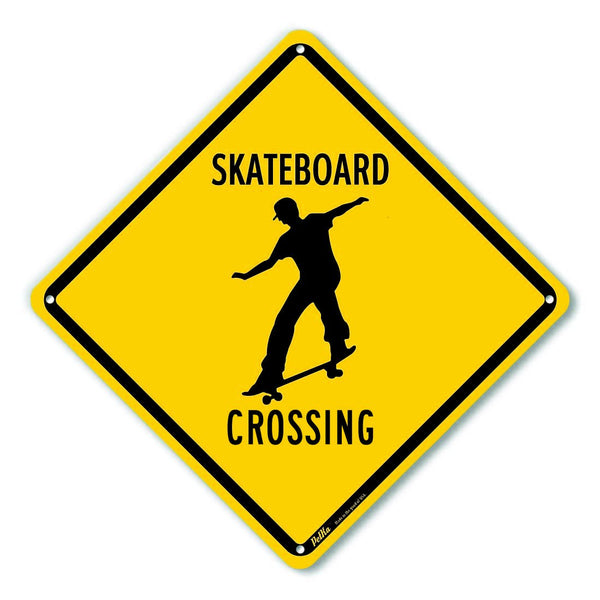 PKAC-0158 Skateboard Crossing Aluminum Sign - Black Text on Yellow Background, 10" x 10"