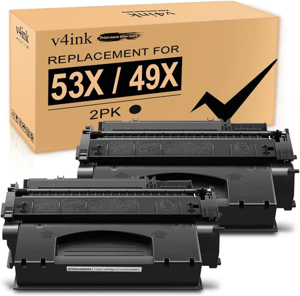 v4ink 49X 53X High Yield Toner Cartridge Replacement for HP P2015dn, P2015, P2010 (Black, 2 Packs)