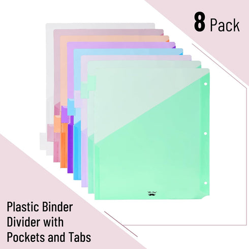 Mr. Pen- Binder Dividers with Pockets and Tabs, 1 Set, 8 Tabs/Set, Colorful 3 Ring Binder Dividers