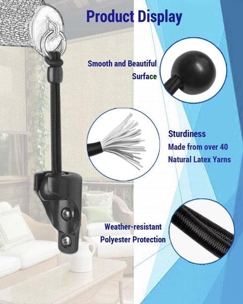 Bungee Kit and End Cap, Shade Tie Downs (2 Set, Black) Compatible with Coolaroo Outdoor Roller Sun Shade Replacement