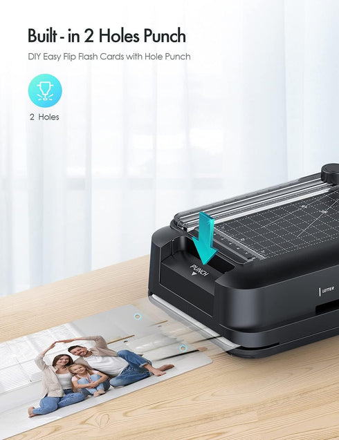Laminator Machine, 9-Inch Thermal Laminator with Built-in Paper Trimmer, Punch, Corner Rounder, 10 Pouches Sheets for