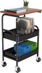Rolling Cart with Wooden Tabletop, 3 Tier Metal Utility Cart, Lockable Wheels for Kitchen, Office, Bedroom (Black)