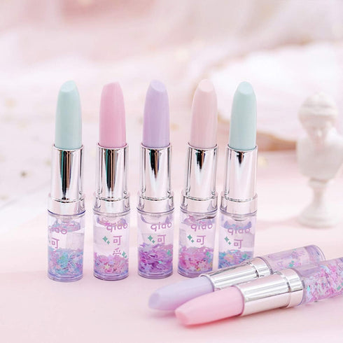 Funny Live 4 Pcs Cute Sequins Drift Gel Ink Rollerball Pens, Simulation Lipstick Ballpoint Pens, 0.7mm Black Ink