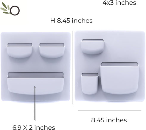 Modern Grey Wall Desk Organizer, 2 Parts with 6 Pockets and Adhesive Holder Shelves for Home or Office Storage