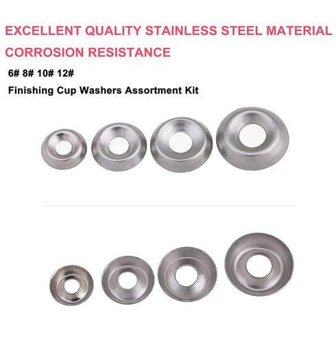 cSeao 110pcs Stainless Steel Finishing Cup Countersunk Washers Assortment Kit - 6#/8#/10#/12#