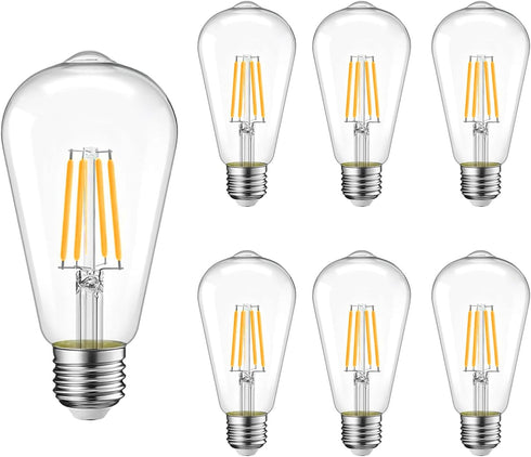 6 Packs ST58 LED Edison Bulbs, 4 Watt Vintage, 2700K Warm White, 40 Watts Equivalent, E26 Base, Dimmable