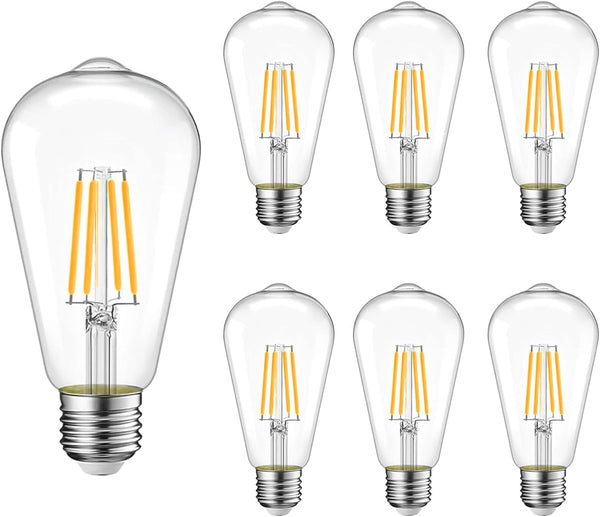 6 Packs ST58 LED Edison Bulbs, 4 Watt Vintage, 2700K Warm White, 40 Watts Equivalent, E26 Base, Dimmable