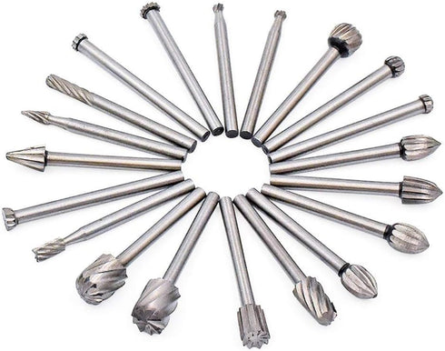Yakamoz 20pcs 1/8" (3mm) Shank High Speed Steel Rotary Files Burrs Wood Milling Rotary File Burr Set for DIY Woodworking Carving Engraving Drilling