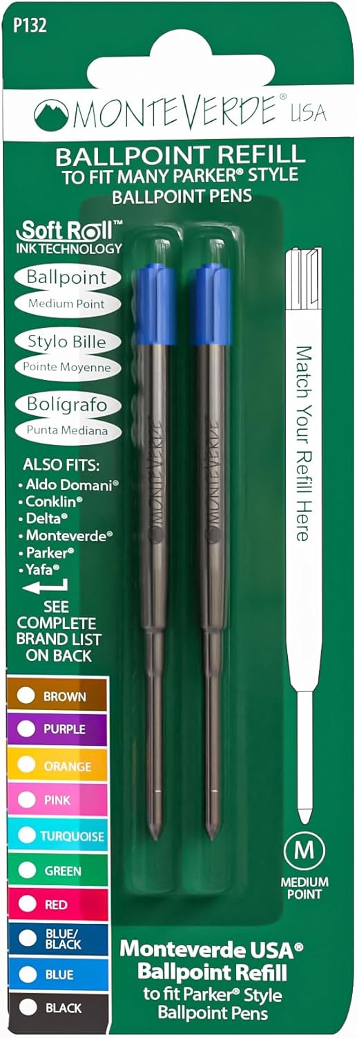 Monteverde Soft Ballpoint Refill (to fit Parker), Extra Fine Point, Blue/Black