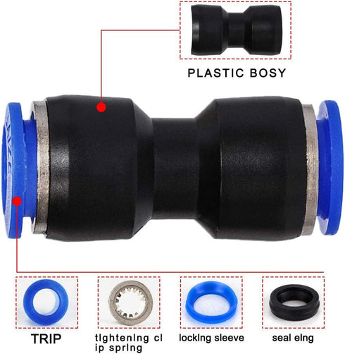 Straight Push Connectors, 12 X 4mm to 4mm Quick Release Pneumatic Connectors for Air Line Fittings (5/32, 2 Way)