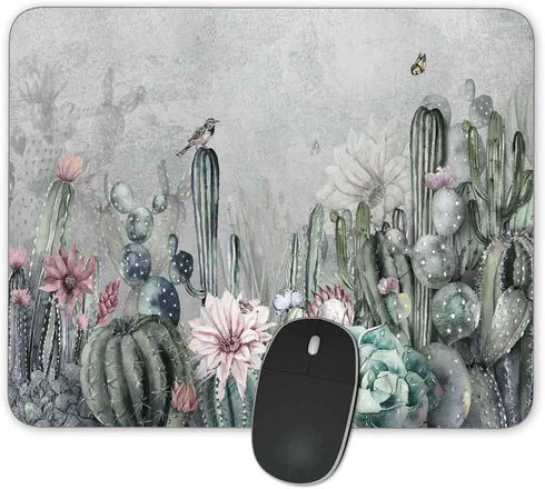 Rectangle Mouse Pad - Anti-Slip Rubber Watercolor Cactus Mousepad for Home & Office, 9.45 x 7.9 inches