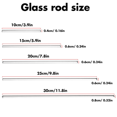 Glass Stirring Rod - 5 Pack, 12" 10" 8" 6" 4" Long, 5 MM Diameter