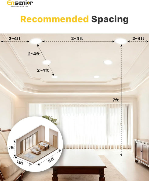 1 Pack 4 Inch Dimmable, 2700K-5000K 5CCT, 750LM 9W 120V, Ensenior LED Recessed Light, High Brightness, Damp Rated