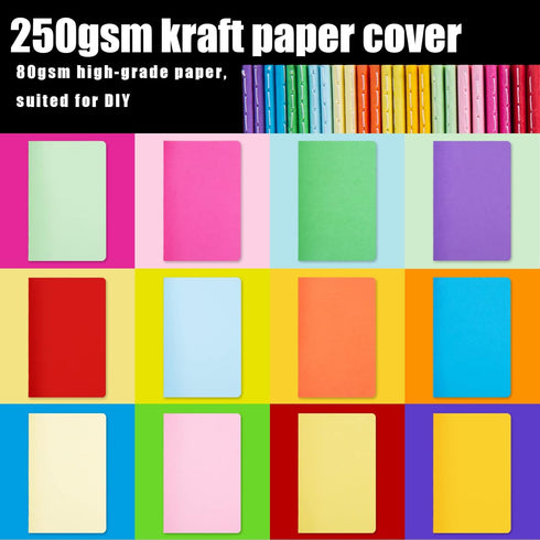 Koogel 24 Pack Mini Blank Notebooks, 12 Colors Small Pocket Notepads, 48 Pages for School Supplies