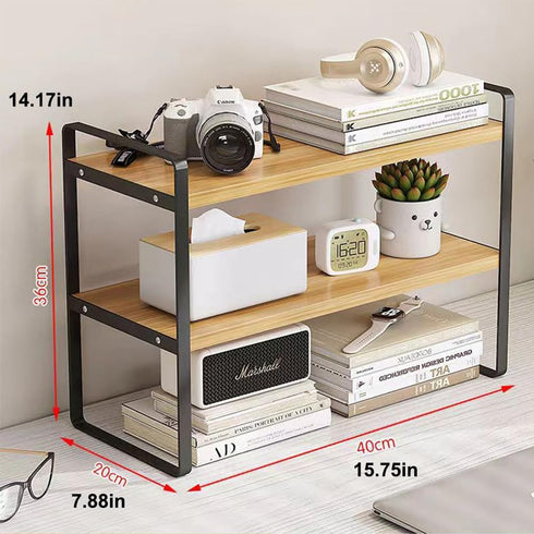 Hbluefat Desktop Organizer Shelf, 2-Tier Wood Office Desk Storage Rack, Small Computer Desk Bookshelf, Aesthetic