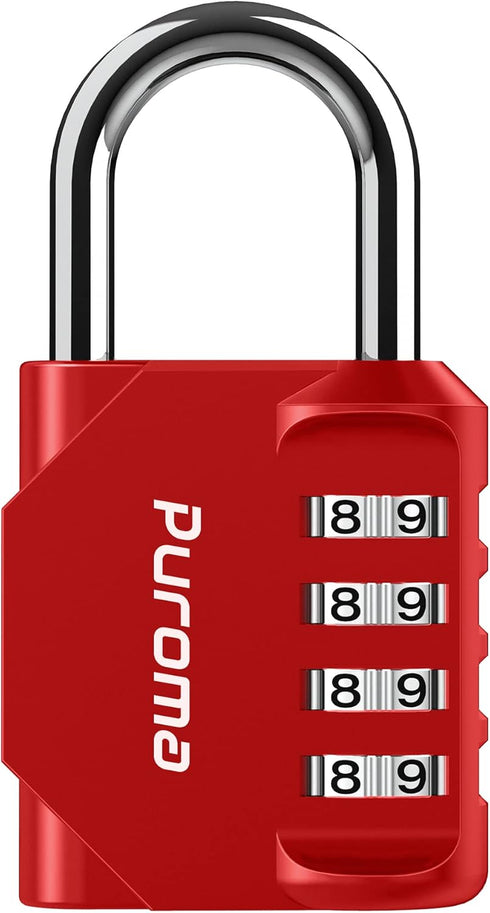 Puroma 1 Pack 4 Digit Combination Lock, Outdoor Waterproof Padlock for School and Gym Lockers, Red