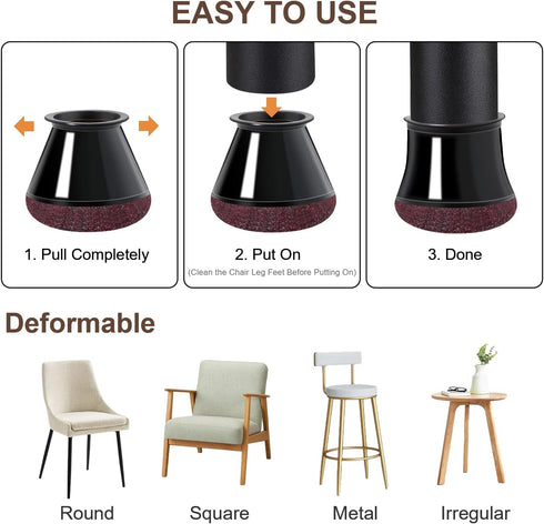 20 Diameter:12/16" 1-3/16") OCONDA Pcs Chair Leg Floor Protectors for Hardwood Floors, Black Rubber Furniture Sliders