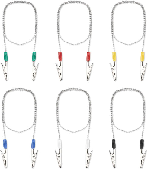 Tinoaly 6pcs Dental Bib Clips with Chain, 22.8 Inch Adjustable Metal Napkin Clips