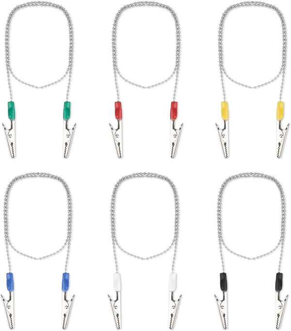 Tinoaly 6pcs Dental Bib Clips with Chain, 22.8 Inch Adjustable Metal Napkin Clips