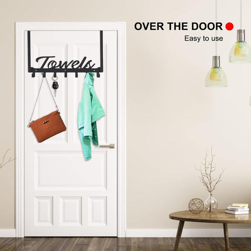 2 Pack Over The Door Hooks, Heavy Duty Towel Rack for Bathroom, Wall Mount Hanger with 14 Hooks for Towels