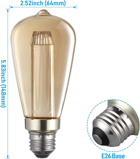 3W TORCHSTAR LED Vintage Edison Bulbs, ST64 Dimmable Light Bulb, 40W Equivalent, E26 Base, 2000K Soft Warm