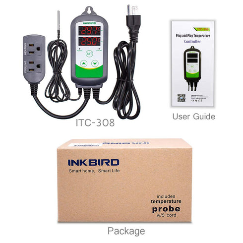 Inkbird ITC-308 Digital Temperature Controller Outlet Thermostat - 2-Stage 1100W with Sensor for Reptile Beer Brewing