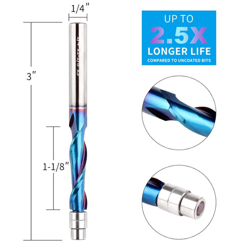 EANOSIC 1/4 Inch (1/4" Upcut Spiral Flush Trim Router Bit, Shank Solid Carbide Flush Trim Router Bits Spiral with Nano