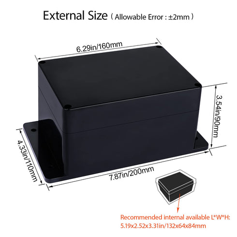 Junction Box IP65 Waterproof Dustproof ABS Plastic Universal Electric Project Enclosure with Fixed Ear Black 6.3x4.3x3.5 inch (1pc)