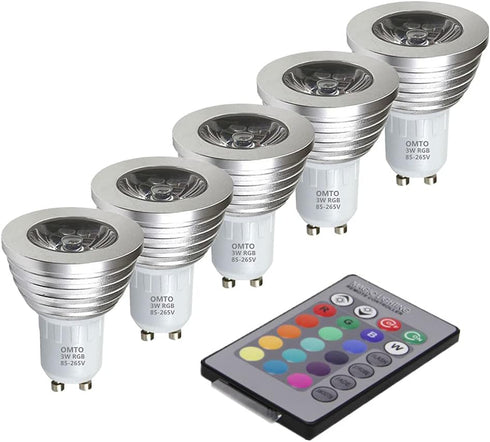 OMTO GU10 3W RGB Color Changing Spotlight, Dimmable, with IR Remote Control, Pack of 5