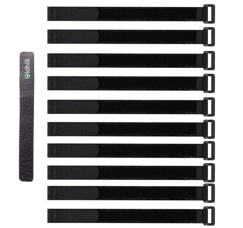 Adjustable and Reusable Hook and Loop Cinch Straps - 10 Pack (12" x 0.8", Black)