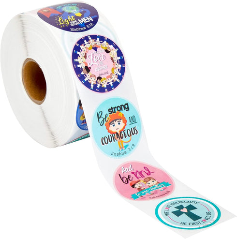 Juvale Bible Verse Sticker Roll, 1.5 in Multicolor Round Christian Stickers for Kids, 1000 Scripture Decals